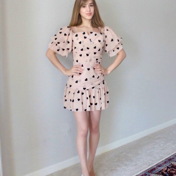 Beige Heart Mini Girly Dress - Picture 3 of 4